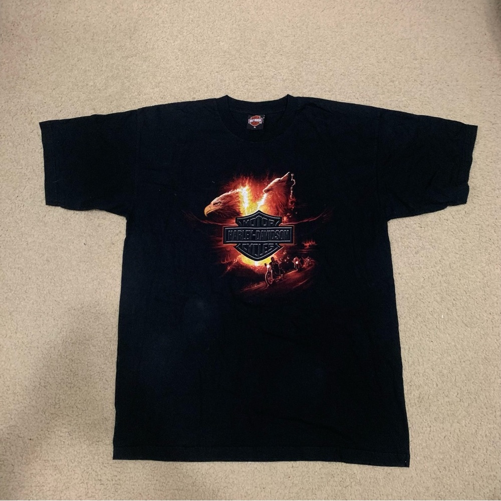 Vintage Harley Davidson Fishcher’s Vienna Wolf Eagle Black T-Shirt Mens Size XL